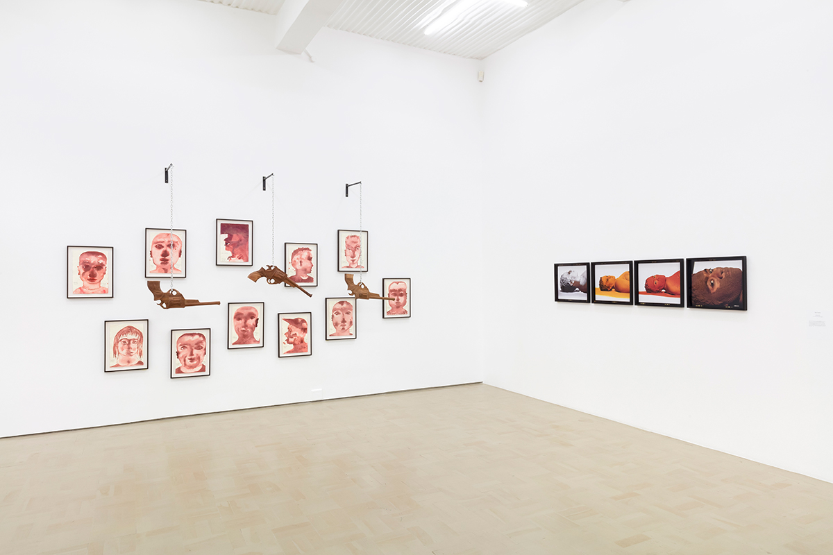 Installation view with works by Barth&eacute;l&eacute;my Toguo and Berni Searle